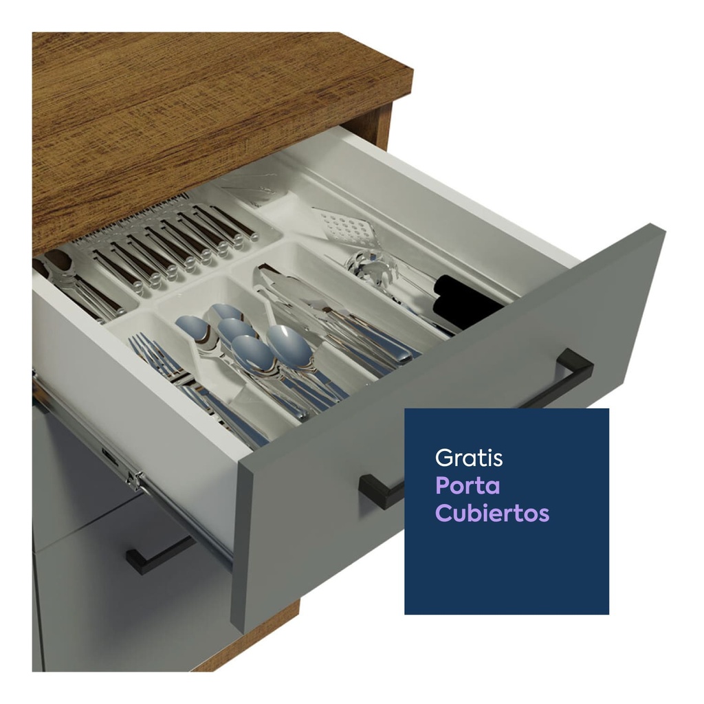 Base cocina Agata gris 2 puertas 3 cajones 120cm