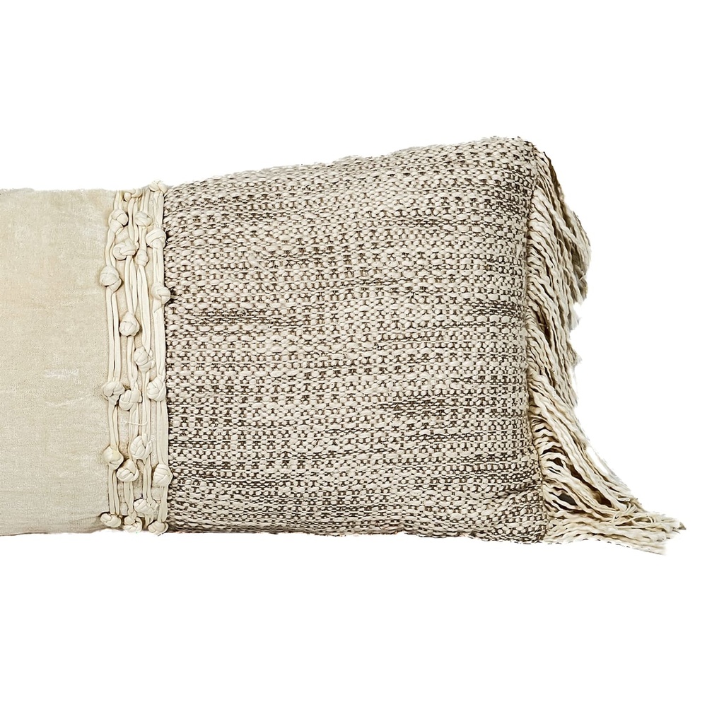 Cojín boho beige flecos 30x70cm