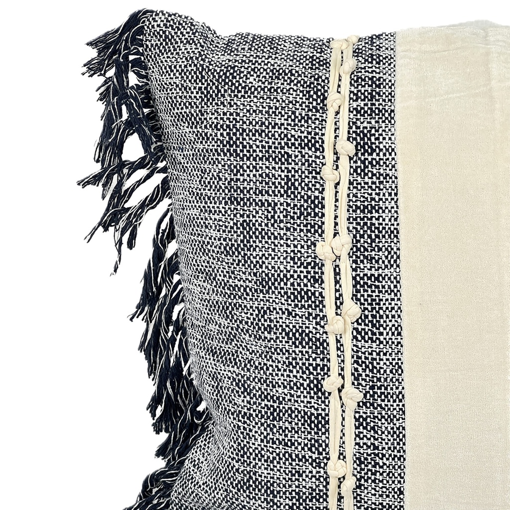 Cojín boho azul flecos 45x45cm