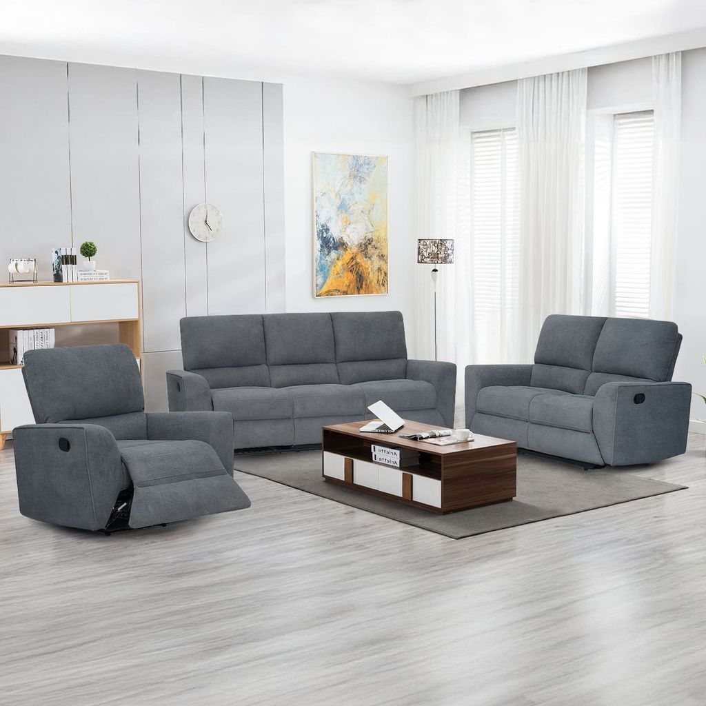 Sofá reclinable 2 cuerpos Alaska gris oscuro