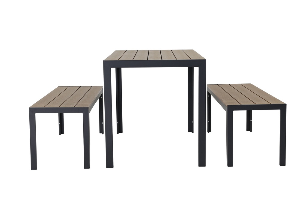 Juego comedor terraza 2 bancos Elko gris oscuro