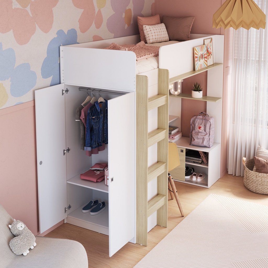 Cama elevada multifuncional c/ 2 colchónes Supreme D23 1 plaza