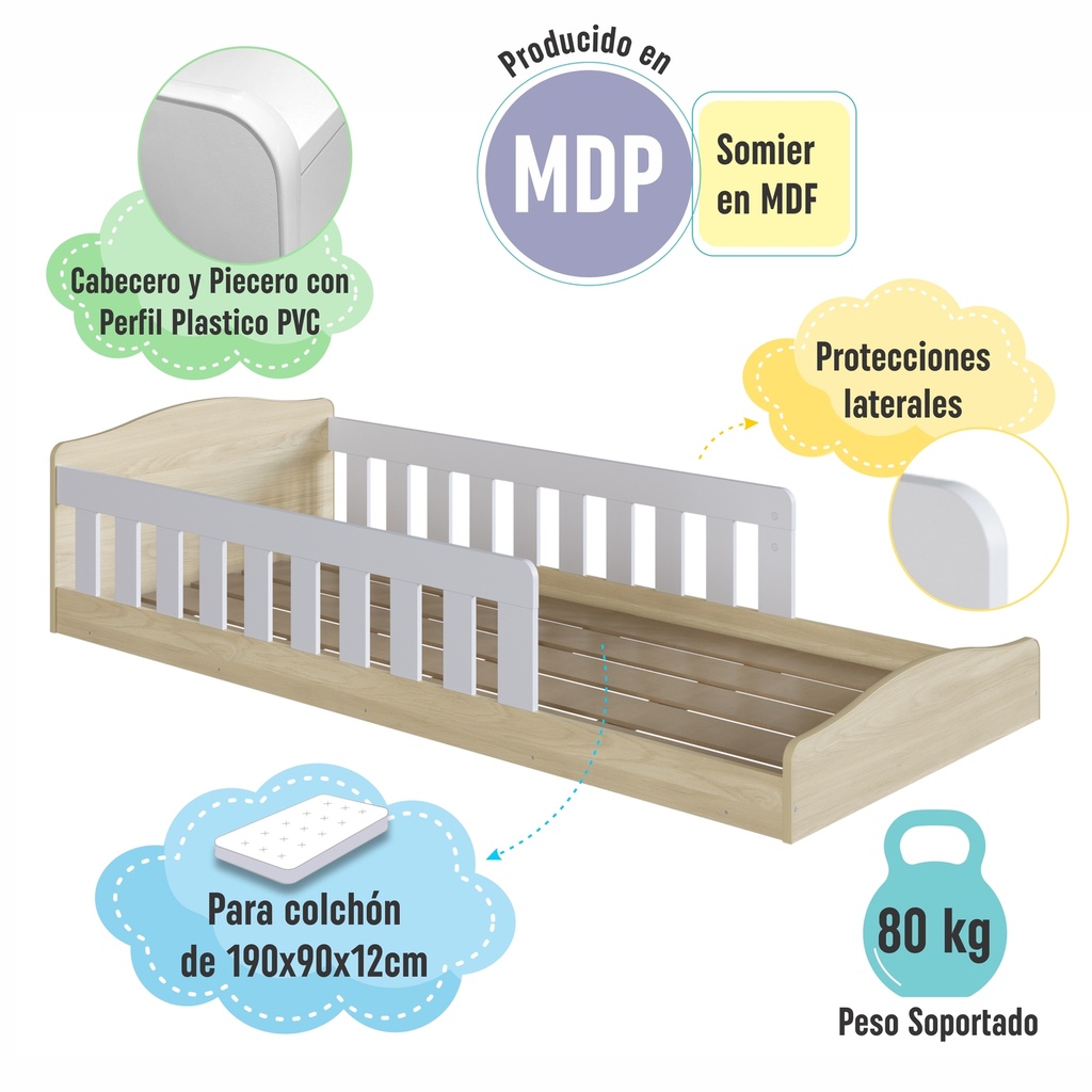 Cama Montessori c/colchón Supreme D23 1 plaza