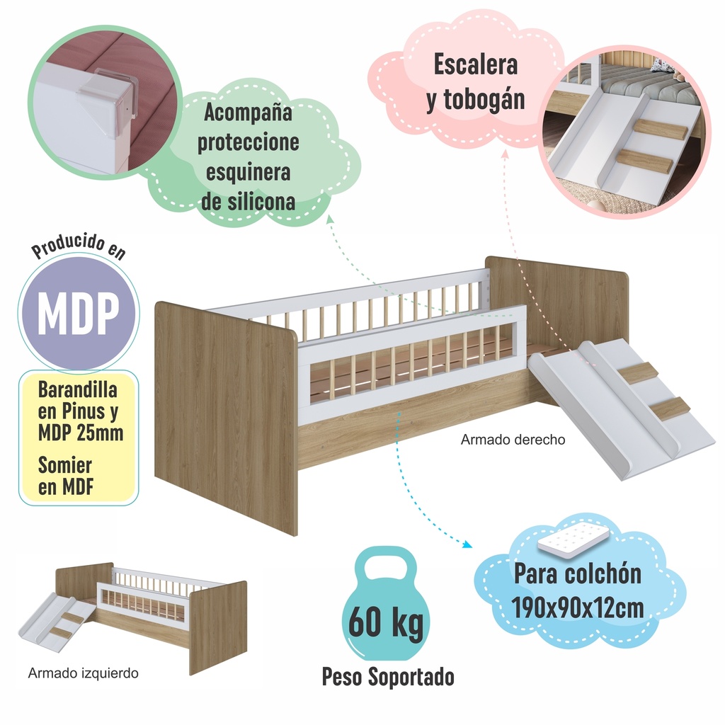 Cama Affeto c/colchón Supreme D23 1 plaza
