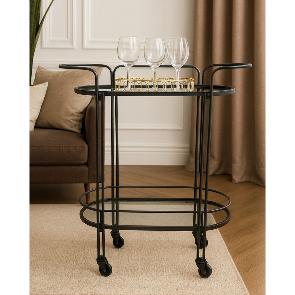 Carro bar 2 niveles 74cm negro 