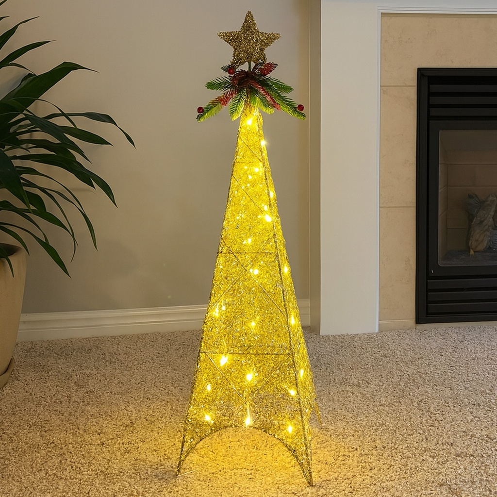 Figura navideña 60cm 30 luces LED árbol cuadrado champán