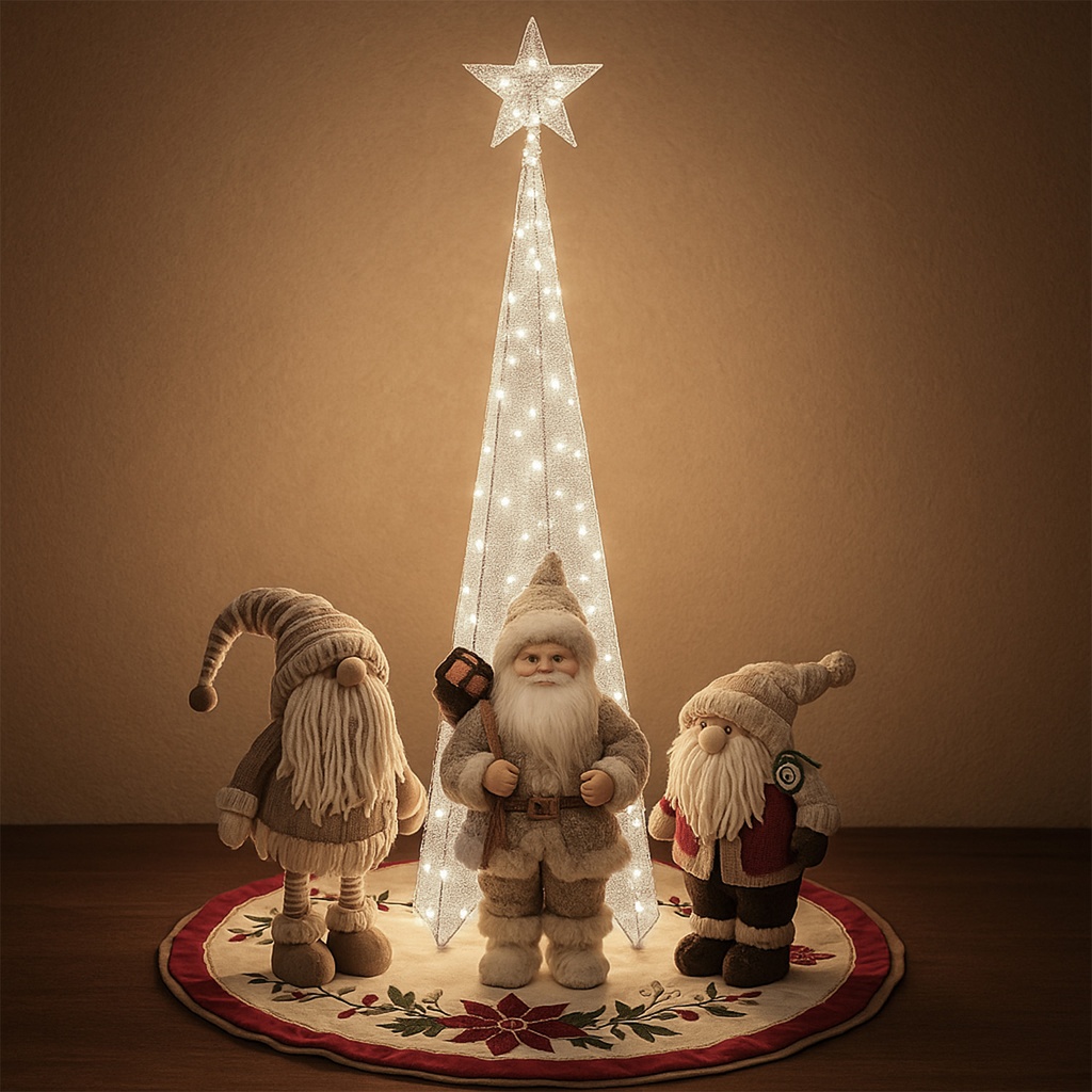 Figura navideña 180cm 100 luces LED árbol triangular plateado