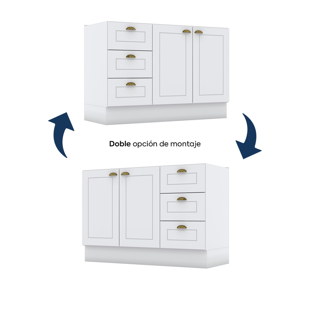Base Cocina Americana 2 Puertas 3 Cajones 120cm