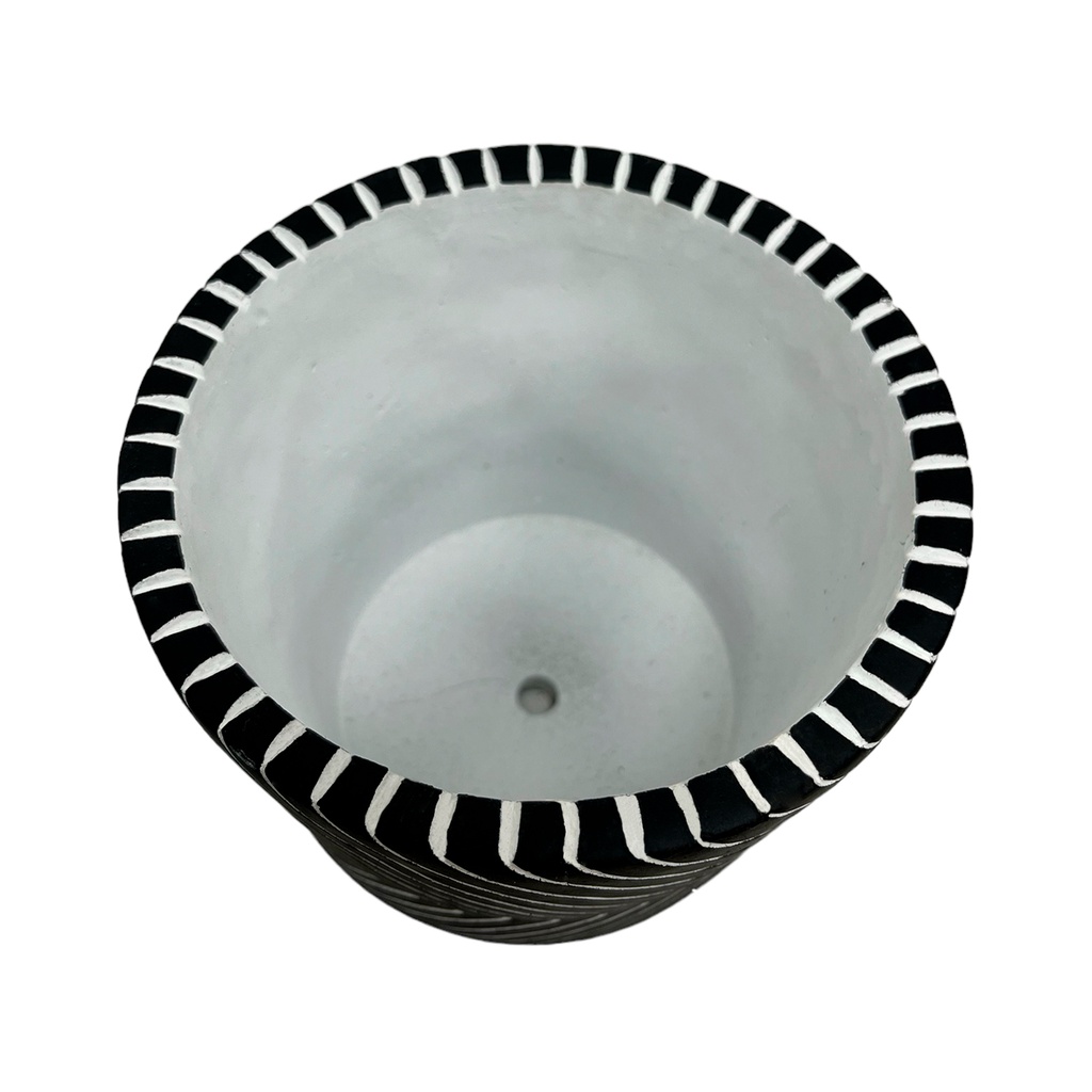 Macetero cemento líneas negro 12cm