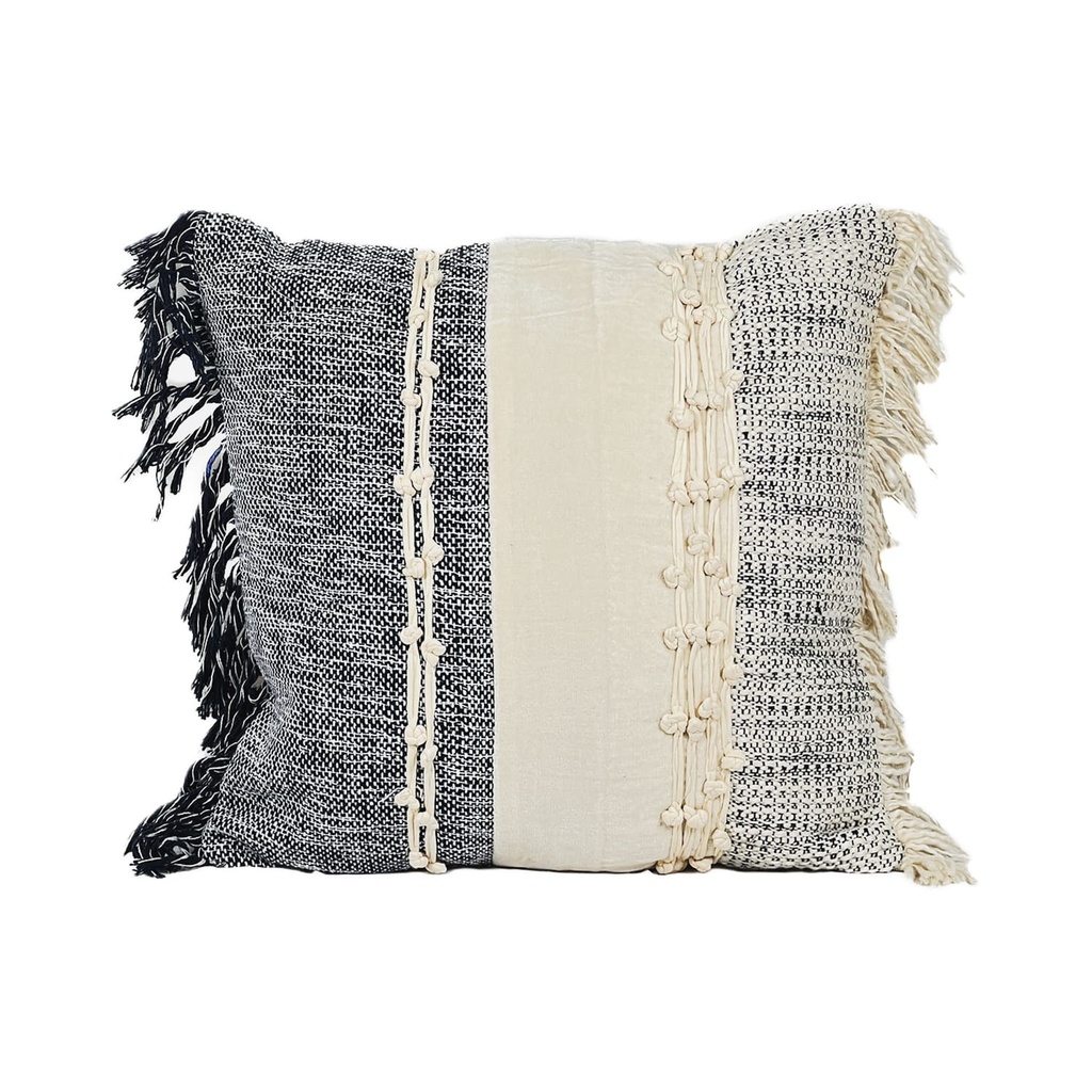 Cojín 45x45cm boho flecos azul