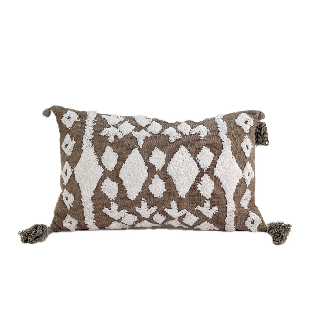 Cojín 30x50cm verde/blanco con borlas