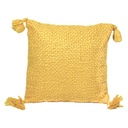 Cojín 40x40cm amarillo con borlas 